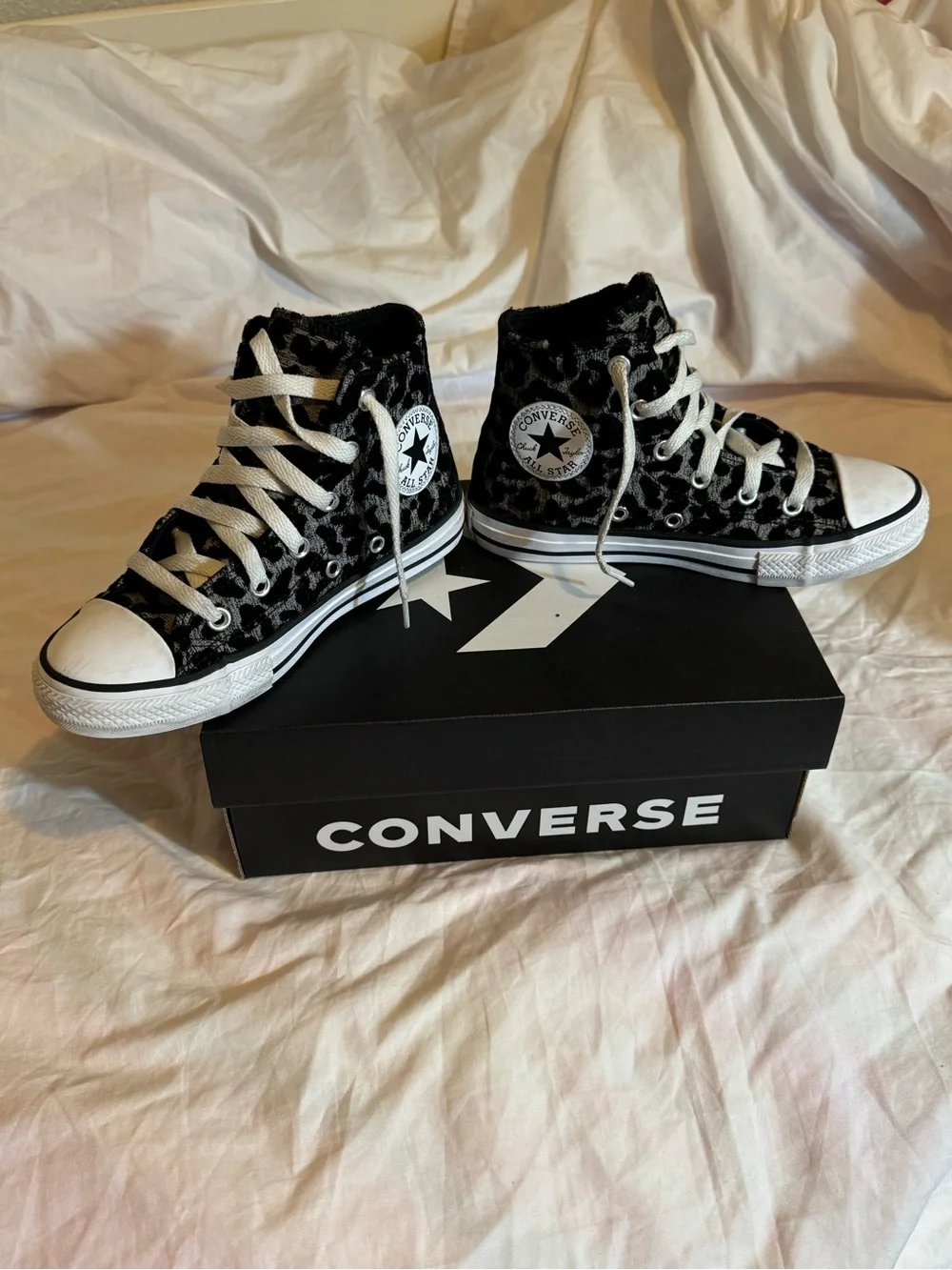 Converse Kids Black and Gray Leopard Print Chuck Taylor High Tops
